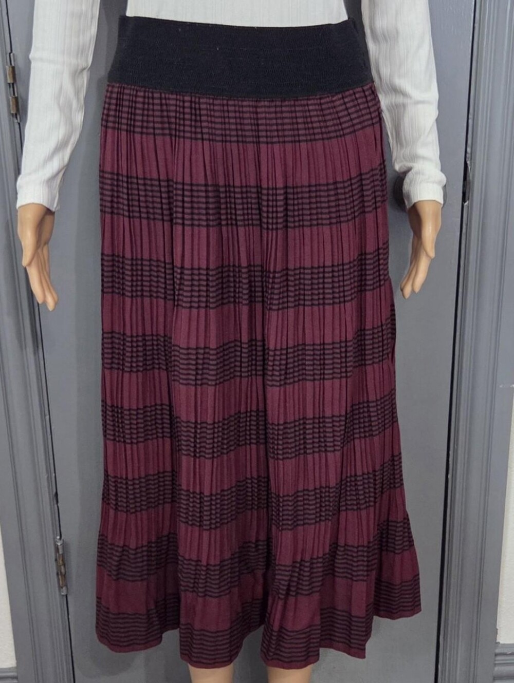 Metrowear Burgundy Black Stripe Maxi Skirt Size M